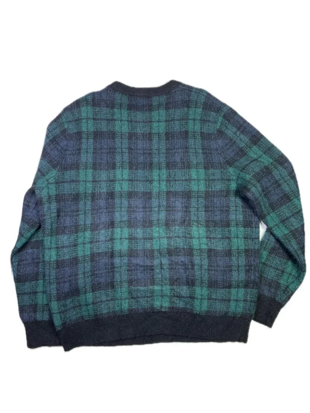 J. Crew Men's XL Fuzzy Knit Sweater Alpaca Plaid Blue Black Green